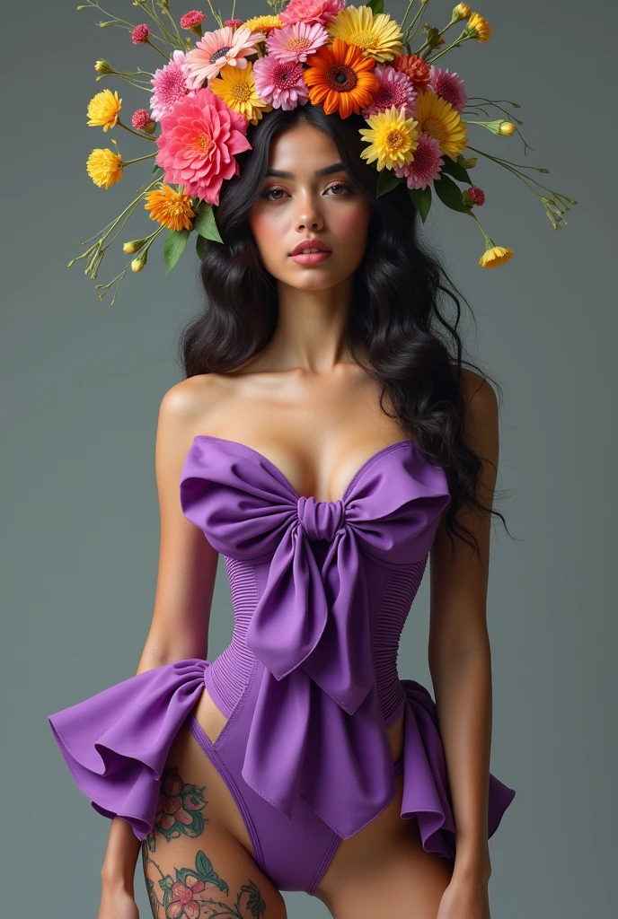 3d model of a girl with a sugar skull head, in the style of inventive character designs, close-up intensity, animated gifs, made of flowers, mexican muralism, playstation 5 screenshot, dark violet and white --ar 69:128 --s 750 --v 5.2