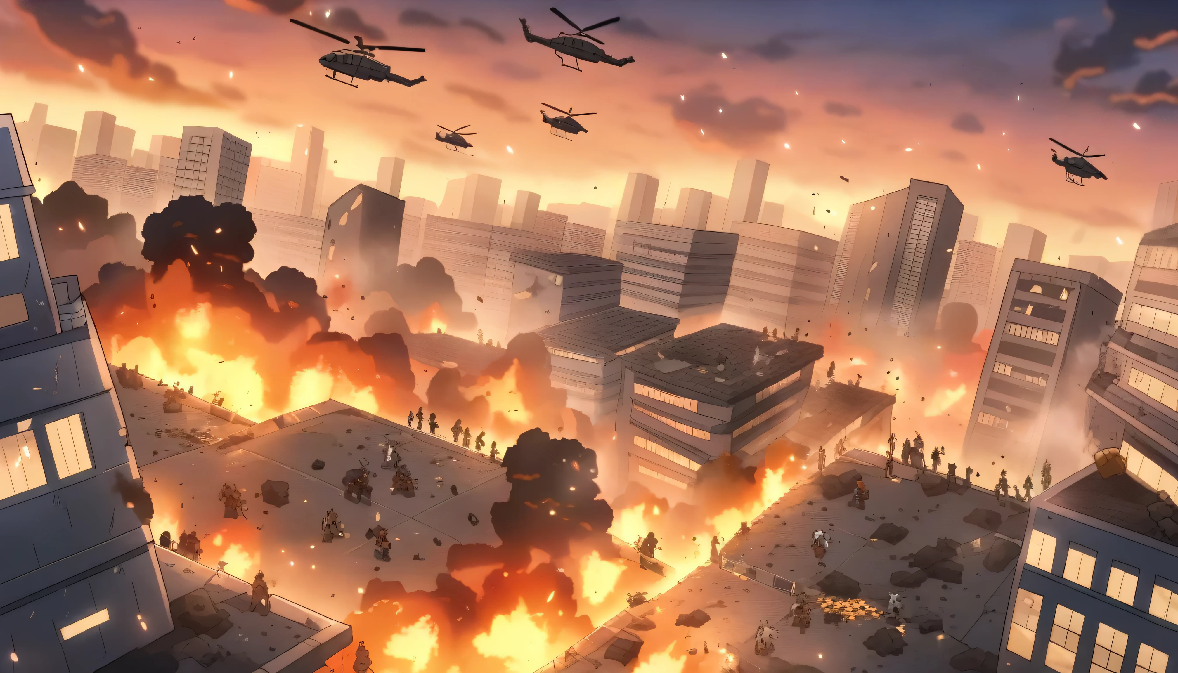 A terror city full of war with dead 100th of deadbodies around, army and soldires are fighting in background,full of dark tone and full of terror , artistic photo, realistic and the image is rendered using a digital art technique, 8k quality, high quality, full HD, click with high DSLR