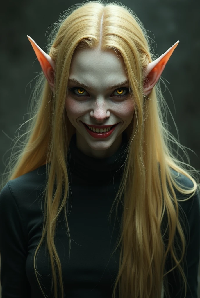 A thin girl 2,
with a long face, big ears, unruly dirty blonde hair and eyes of different colors, one violet and the ofher green, freckled face, naked, Slender, big tits,ahegao face, spit oll over her, tounge Out , Sharp teeth, wet face and tits, light purple skin
