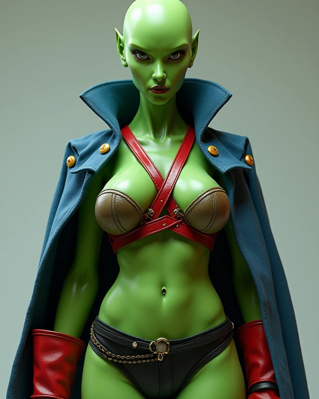 female alien hybrid, green skin