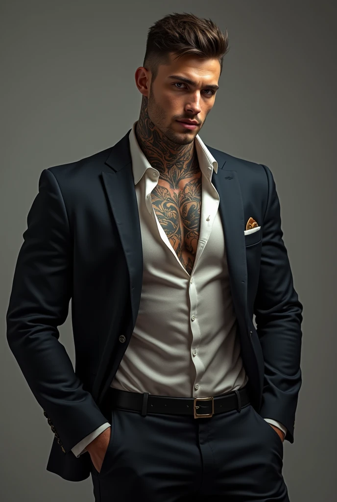 handsome reference reference Matt Anderson without clothes. Sensual shooting. pleasure. sweaty body . sex. Chest muscles! Chest hair! ((monochrome)), ((grayscale))wearing a suit and tie,tattoo. white hair smoky movie look!