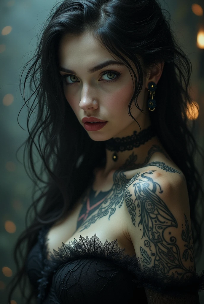 Stunningly gorgeous beautiful perfect hr giger tattooed sexy seductive demonic girl, perfect face, hyper detailed neon ruby, large breasts, hyper realistic detailed nipples, full body view, nude, no color black and white only