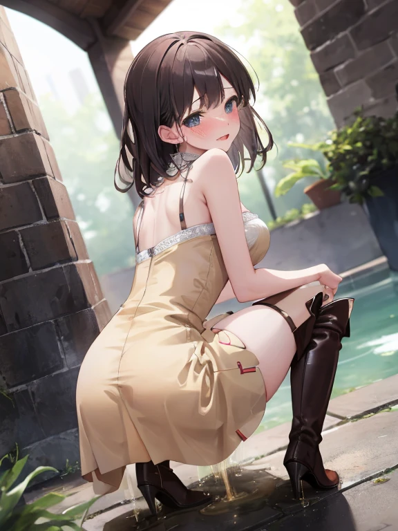 NSFW, Slender Body:1.5, 12 Talents, beautiful girl, cute, Pitiful, crowd, Completely , Slut, incontinence, (Yellow liquid dripping from between her legs:1.2), (Yellow puddle at my feet:1.2), 夜のgarden, garden, squat, Leg spread, Misaka Mikoto, (masterpiece), highest quality, 1girl, uhd, retina, masterpiece, ccurate, anatomically correct, textured skin, super detail, high details, high quality, best quality, highres, 4K