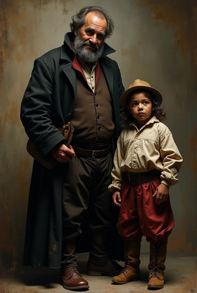 Photo 19eme siècle en noire et blanc. Avec un enfant garçon et une enfant fille jumeau blond de 8 ans accompagné d'un homme roux cowboy avec une moustache et un bouc