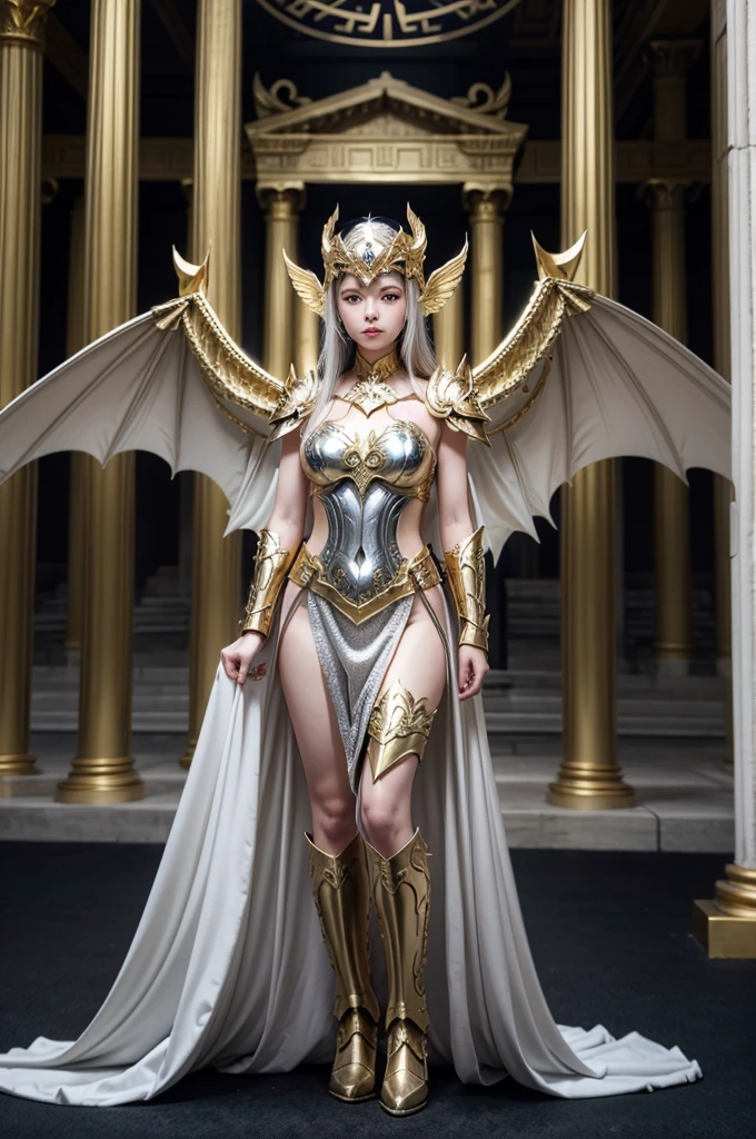 (((extremely heavy breasts)))、(Fight fiercely with dragons)、top-quality、​masterpiece、超A high resolution、（White Dragon Armor）、dragon armor、(Wearing a beautiful crown made of jewels),(Photorealsitic:1.4)、Raw photo、女の子1人、Golden hair、glowy skin、(((Chinese Dragon)))、（Gorgeous Jewelry Necklaces）、（Mystical expression）、（Fight big dragons）、With a beautiful knife、（White Metal Bodysuit）、(beautiful forest background)、Precipitous cliffs、(Small LED)、((super realistic details))、portlate、globalillumination、Shadow、octan render、（One-Eyed Scouter）、8K、ultrasharp、Colossal tits、Raw skin is exposed in cleavage、metals、Details of complex ornaments、Japan details、highly intricate detail、Realistic light、CGSoation Trends、Red Eyes、radiant eyes、Facing the camera、neon details、(Mechanical limbs)、(blood vessels connected to tubes)、Mechanical vertebrae attached to the back、mechanical cervical attaching to neck、(Wires and cables connecting to the head)、Gundam、Small LED、,Mechanical thighs、Toostock、（Hands are also made of machines）、（veils）、