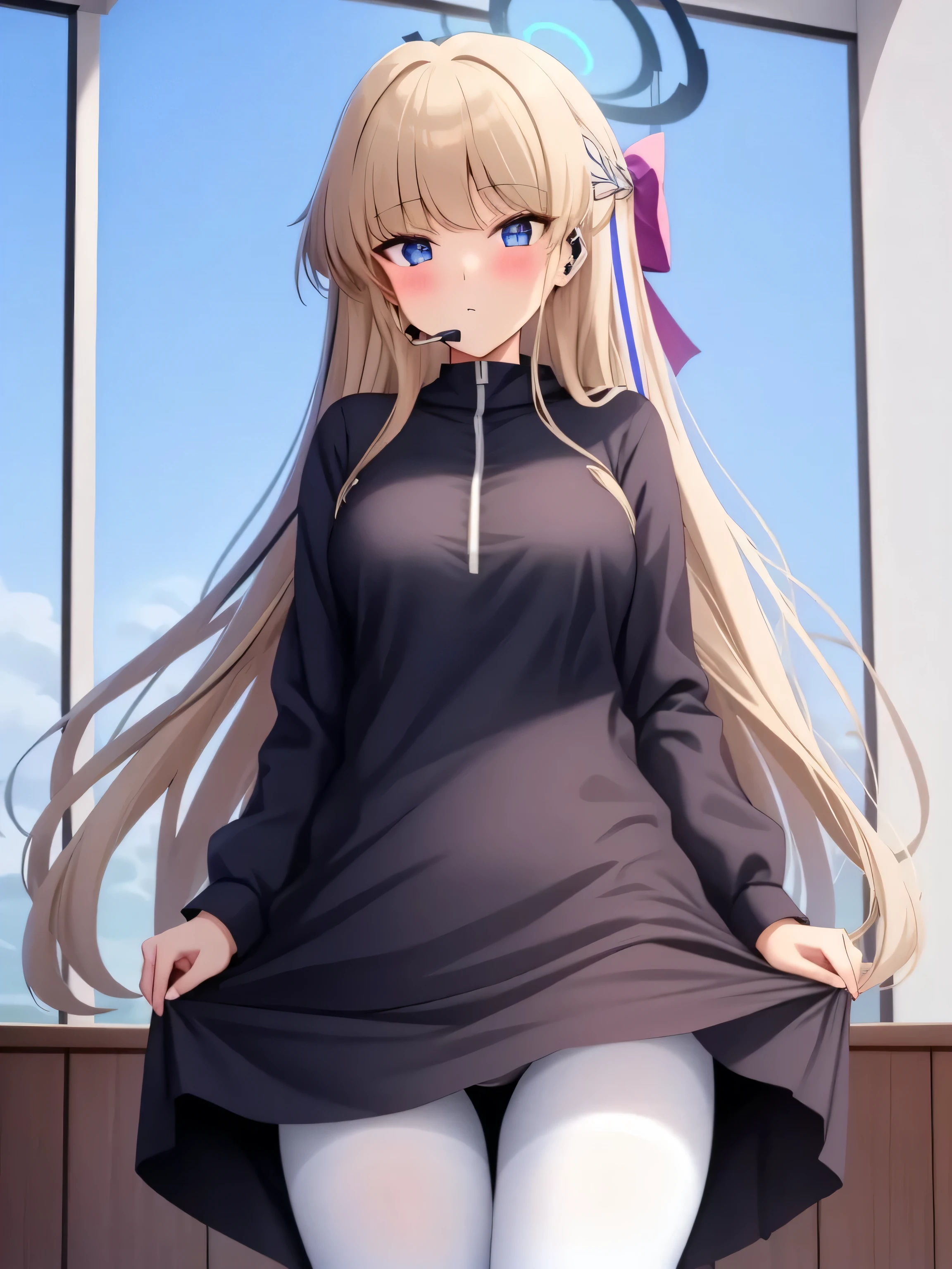 1 Girl, Solitary, underwear, Long_hair, 的hair, Pantyhose, Blue_Eye, , Pantyhose_pull, blush, groin, White_, Umbilical cord, Searching for_exist_peeping exist the viewer, Panties_pull, White_Pantyhose, Mouth_catch, hair_between_Eye, lifted_go through_let, Bangs, clothing_pull, dexisted, clothing_lift, signexistures, wing, Large_Chest,