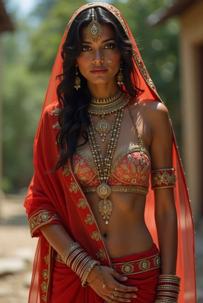 (meticulously crafted vintage photograph:1.3), mid-19th century, Travancore, India, a courageous woman, (one breast veiled, one revealed:1.4), an embodiment of the breast tax's toll on women's autonomy, period-accurate attire, ornate jewelry, authentic location, highlighting the historical context, a somber but defiant expression, sepia-toned image, soft lighting, capturing the emotional weight and the call for change during that era.