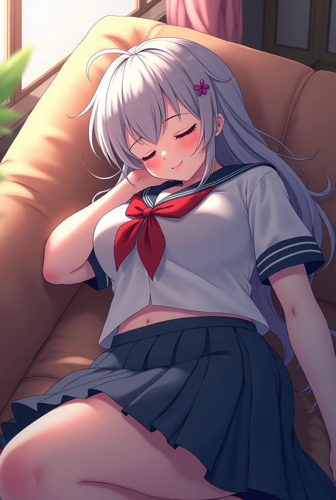 nsfw,((one man and one woman,having sex)),lying down,vaginal penis,Eroge,Tei〜accomplice,Reminiscence,Aki Shimadu,small breasts,bare chest,Silver hair with a hint of blue,twin tails,brown eyes,School uniform,navy blue vest,red ribbon,plaid skirt,,Ahegao,Highest image quality,masterpiece