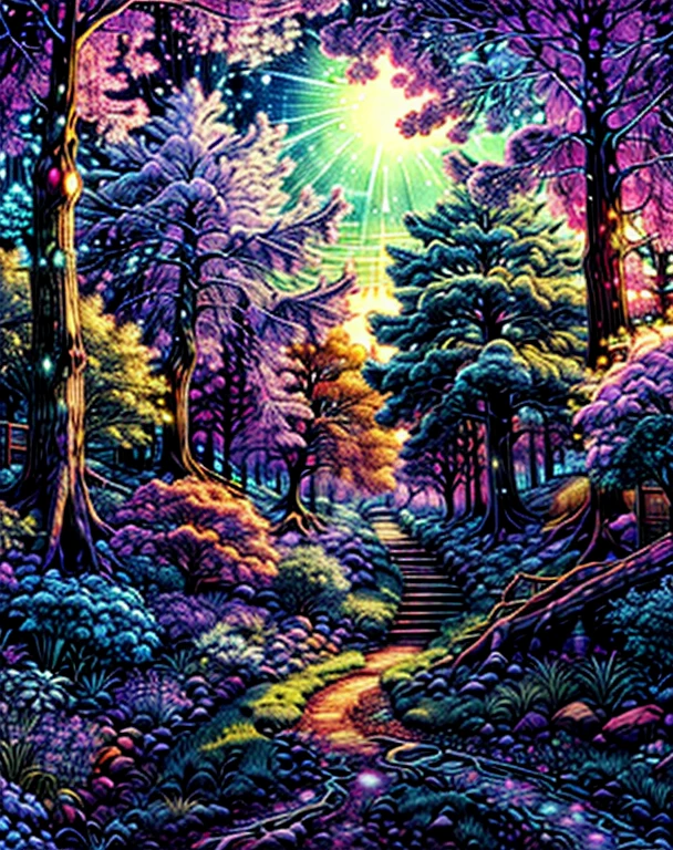 masterpiece, beautiful psychedelic landscape, black light painting PsyAI