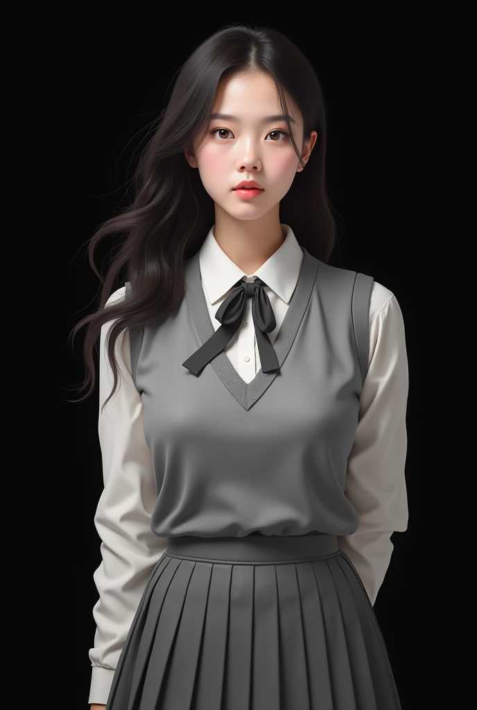 (Photorealism: 1.4), (Masterpiece, Side Lighting, Delicate and Beautiful Eyes: 1.2), Masterpiece * Portrait, Realistic, 3D Face, Shining Eyes, Glossy Hair, Glossy Skin, Solo, Awkward, (Abdomen), Black Collar Sailor Suit, Black Hair, Black Eyes,