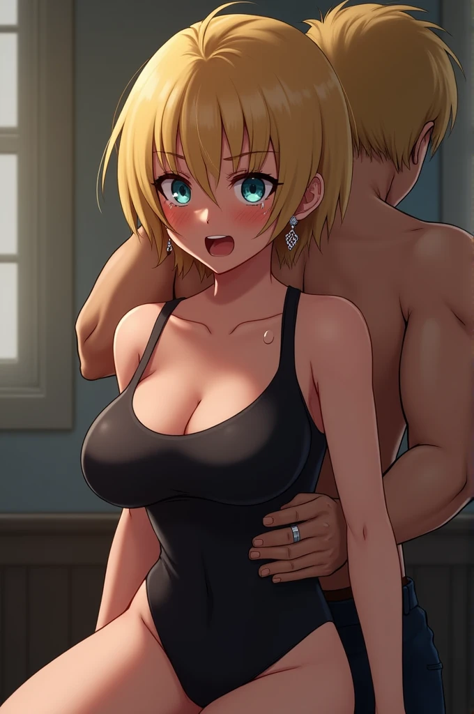 masterpiece, Highest quality, High resolution, (Artificial Human Room No. 18),1990s \(style\),(E-cup beautiful breasts)、height: 170cm,全身にSweatをかく、Muscular、((sexy))、(Browsing Caution),couple,Anime-style painting style, Blonde, blue eyes, (Orange karate uniform),Pearl_necklace, bracelet, short hair, Earrings,((Sex))、（Perverted scenes of man and woman having Sex）,(nsfw),(penis),(M-shaped legs),Exposed vagina、Inserting the penis into the vagina,Semen overflowing from the vagina,Composition focusing on the upper body,(Cool face)、(Pointed Eyes),(Ecstasy:2.0) ,(Last:1.2),(Vulgarity:2.0),(It&#39;s a mess:1.5),(vapor:1.5),(Wet:1.8),(trembling:1.8),(tears:1.7) ,(Drooling:1.6),(Sweat:1.8),Sleep on your back