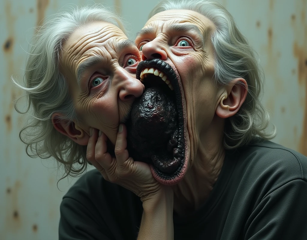 People with big black mouths crying