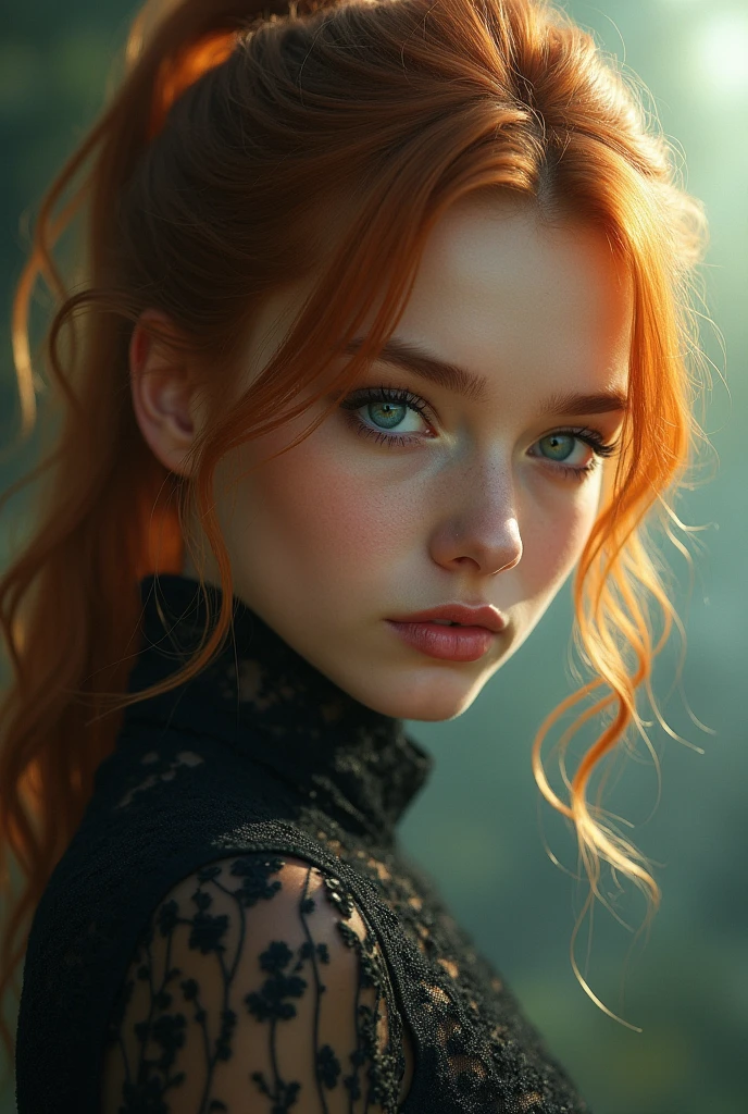 (solo, full body photo:1.3), (action packed:1.3), (haze, fog, mist:1.3), chiaroscuro, best quality, photorealistic, 1woman, (cute), (24yo:1.2), redhead, long ginger hair highly detailed, 1700'S, digital photography, art by artgerm and ruan jia and greg rutkowski surreal painting gold butterfly filigree, broken glass, (masterpiece, sidelighting, finely detailed Fashionable eyes: 1.2) (perfect oval large eyes that gazes at the viewer), beautiful detailed face, blue gorgeous perfect eyes, (blonde hair ponytail), (attractive young woman:1.3), (thick amazing hair), (seductive:1.1), (blushing:1.1)