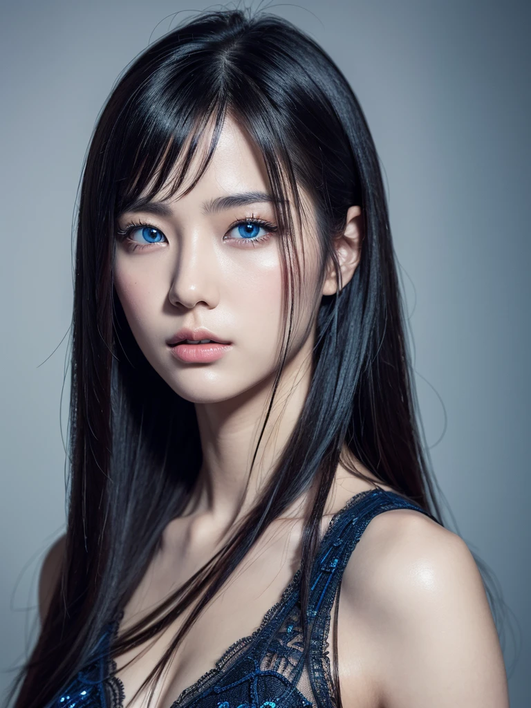 ((mejor calidad)), ((Obra maestra)), (detallado), 1 chica, suéter con hombros descubiertos, white woman in a black dress posing for a picture, cynthwave, with pale skin, pale fair skin!!, she has black hair with bangs, promo shot, pale goth beauty, pale skin and dark eyes, shag hair, black hair in a rough shag, shaggy hair, wolfcut, shoulder lenght hair, photo from a promo shoot, with bangs, profile shot, black bangs, sophie thatcher!!!! sophie thatcher from yellowjackets, sophie thatcher from chicago med, Sophie Bathsheba Thatcher, sophie bathsheba thatcher from the boogeyman, blue eyes, green eyes, light eyes,
