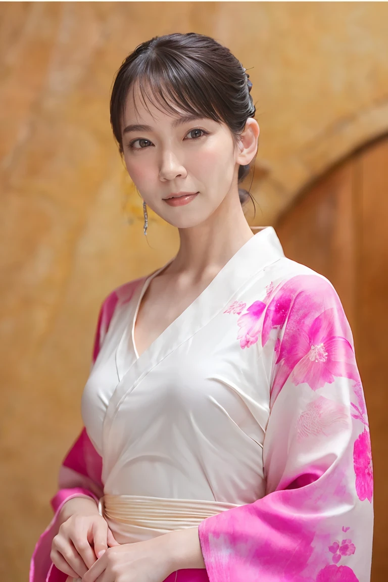 (Best Quality、Tabletop、8k、Best image quality、Award-winning works)、(One beautiful mature woman:1.1)、(Wrinkled old face:1.2)、Adult face、(Innkeeper:1.1)、(Elegant floral kimono:1.2)、(V-neck collar:1.1)、(Clevisが露わになる:1.2)、(Kimono with exposed chest:1.3)、(Clevis:1.5)、(Open chest:1.3)、(Large Breasts:1.4)、(Large Breastsの谷間を露出する:1.5)、Perfect mature woman portrait photo、Standing Elegantly、(Blurred elegant and exquisite perfect Japanese style room background:1.3)、(The most natural and perfect tidy Japanese style room background:1.2)、Glowing Skin、Perfect beautiful skin、(Accentuate your body lines:1.1)、(The most graceful posture:1.2)、Perfect beautiful glossy lips、(Accurate anatomy:1.1)、(A perfect and elegant outfit:1.1)、(Stand with good posture:1.1)、(Face close-up:1.2)、(Front facing body:1.2)、(bread:1.1)、Pink kimono