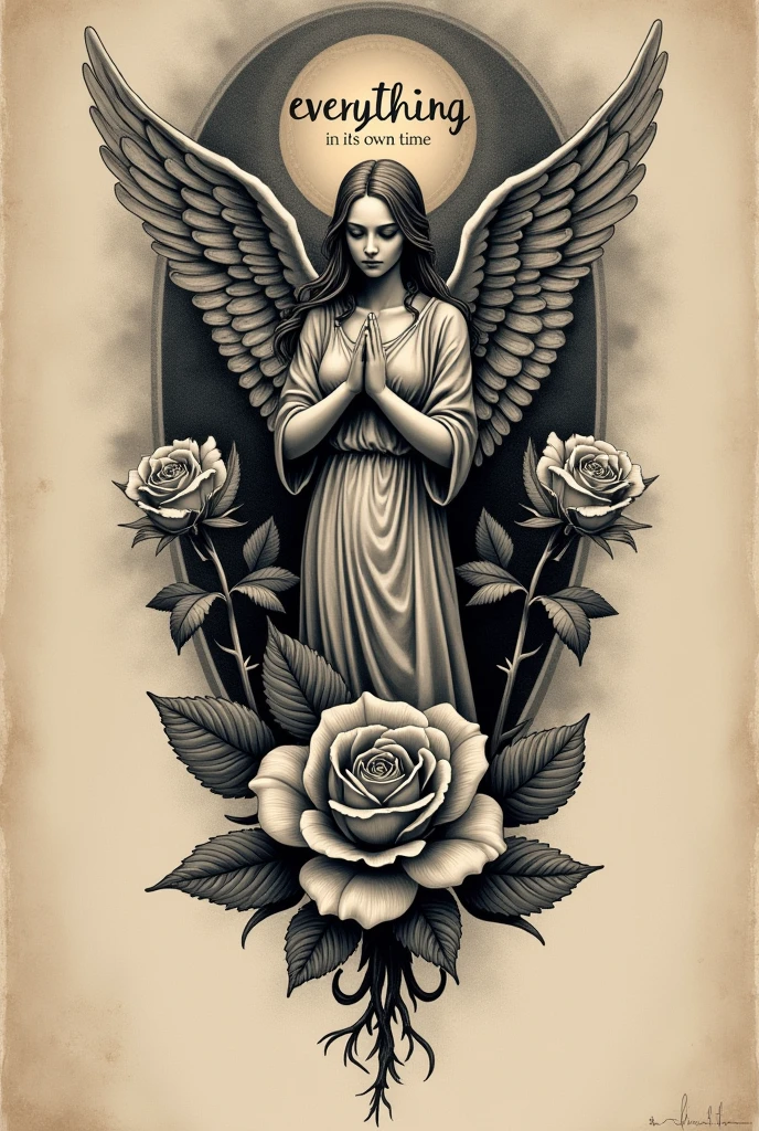 Make a black and white angel drawing painted