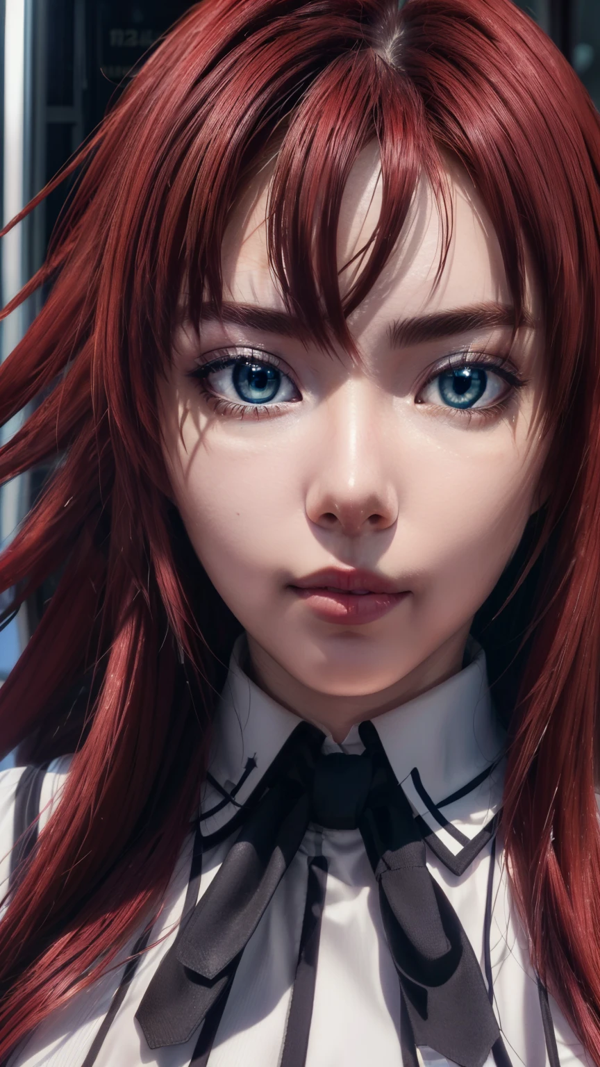 (Night:1.7), Japan, cyberpunk, CityView, Before Window,
Standing at attention,
Black cape,Black neckwear,white shirt,short_sleeves,pleated skirt, sailor_collar,
Red_hair,Very_long_hair,Blue_EYES,Bangs,
1 girl, 20yo,Young female,Beautiful Finger,Beautiful long legs,Beautiful body,Beautiful Nose,Beautiful character design, perfect eyes, perfect face,expressive eyes,
looking at viewer, in the center of the image,(Upper_body),(Focus on her face),
official art,extremely detailed CG unity 8k wallpaper, perfect lighting,Colorful, Bright_Front_face_Lighting,shiny skin, 
(masterpiece:1.0),(best_quality:1.0), ultra high res,4K,ultra-detailed,
photography, 8K, HDR, highres, absurdres:1.2, Kodak portra 400, film grain, blurry background, bokeh:1.2, lens flare, (vibrant_color:1.2)
(Beautiful,large_Breasts:1.4), (beautiful_face:1.5),(narrow_waist),