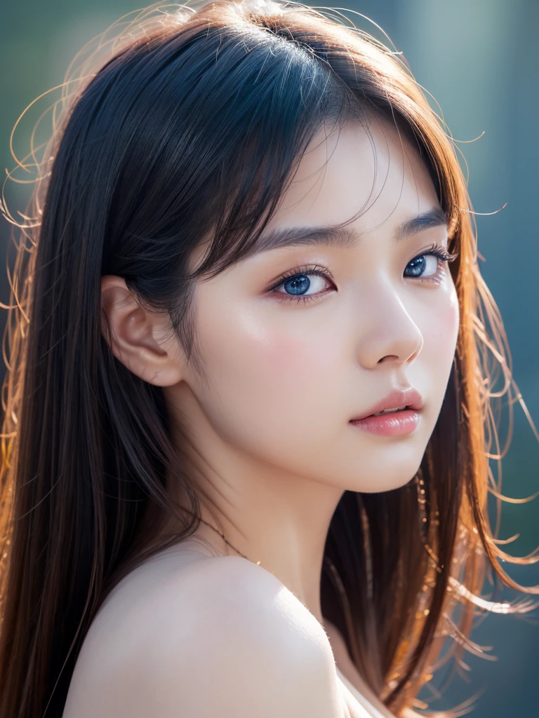(Photo Real:1.4), (hyper realisitic:1.4), (Smooth lighting:1.05), 1 girl, melancholy, looking away, Close-up of the face, Soft lighting, Back lighting, (Finest Real Textured Skins), Super fine face, glowy skin, retinas, Anatomically correct, acurate, (Wavy medium Hair:1.1), Textured skin, High quality, high details, Best Quality, High resolution,