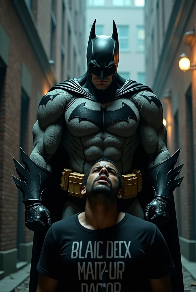 a batman arresting a man with indigenous latin american features, highly detailed, cinematic lighting, dramatic scene, strong shadows, hyper realistic, photorealistic, ultra detailed, 8k, intricate details, dramatic composition, heroic pose, intense atmosphere, compelling narrative, beautiful sharp focus, stunning colors, exquisite textures, masterpiece