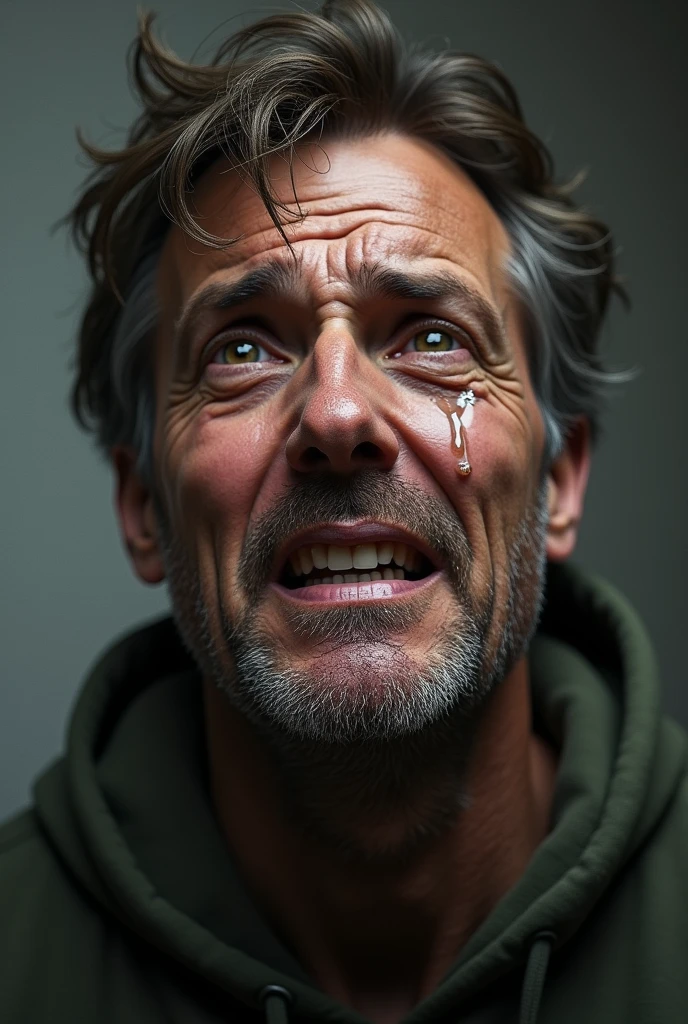 A mature man crying 