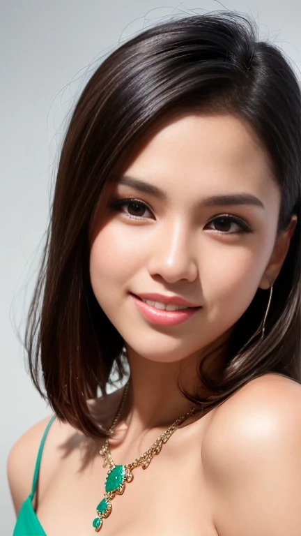 (8k, RAW Photos, Best Quality, High Resolution: 1.1), (Ultra Realistic: 1.4), (Realistic, Photorealistic: 1.3), young girl, (Malay Pakistani look), wearing red floral low cuti dress, posing like supermodel in green garden,  6pm, (dimples cheek), Realistic Face, Realistic Body, Realistic Skin, side view, Absurdity, Masterpiece, (Cute: 1.8), Cuties, Solo, Detailed Black Eyes, Innocent Eyes, Cheek, Film grain, long necklace,  small earrings, ((hair black, long straight rebonding hair)), cherry colored lips,  look viewer from below, upper body, open lips, cleavage, medium , , upper teeth, cute smile show teeth, (smiling eyes: 0.6), (grin: 1.2)), depth of field, blurred background, eye focus, bokeh, young, 85mm lens f/2, ambient soft lighting,  photon mapping, radiosity, physically based rendering, 