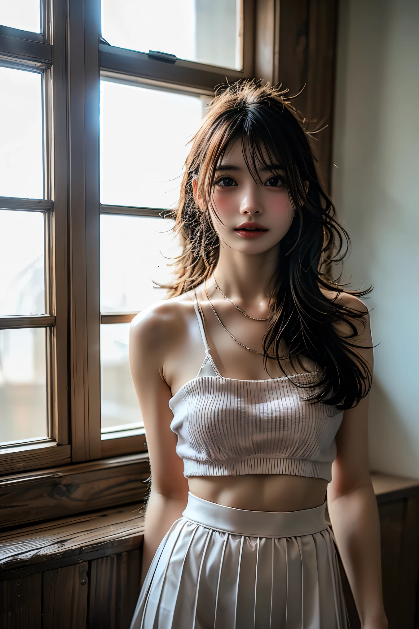 arafed asian woman in white top and panties posing for a picture, japanese model, shiori teshirogi, Chiho, Chiho ashima, nishimiya shouko, Yoshitomo Nara, Yasumoto Oka, narumi kakinouchi, wearing white camisole, aoi ogata
