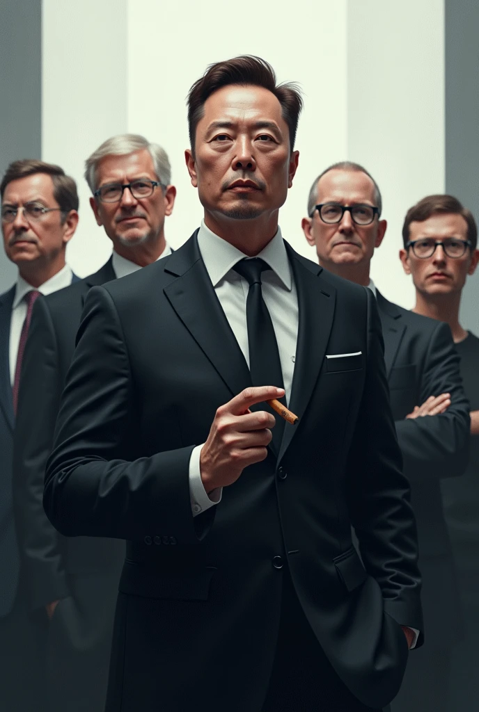 Asian people,The Yakuza,group of people,All dressed in black,raining day,Raise an umbrella,The leader has a club in his hand