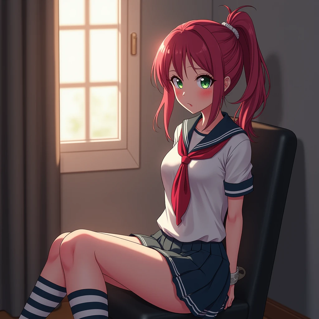 NSFW、(masterpiece, highest quality: 1.2), (High resolution: 1.1), (highest quality), Black and pink hair、(Twin tails)、(Pink Shirt)、Black Skirt、Black knee socks、(Nightclub)、Champagne on the table、A glittering atmosphere、Sit on a high-end sofa、(Surrounded by men in black)、smile、Enjoy the conversation、drinking champagne、((Sweat))、((Love juice))、(((Body odor)))、(((Drunk)))、(((Vomit)))、Spread your legs、(((Wet clothes)))、Hairy