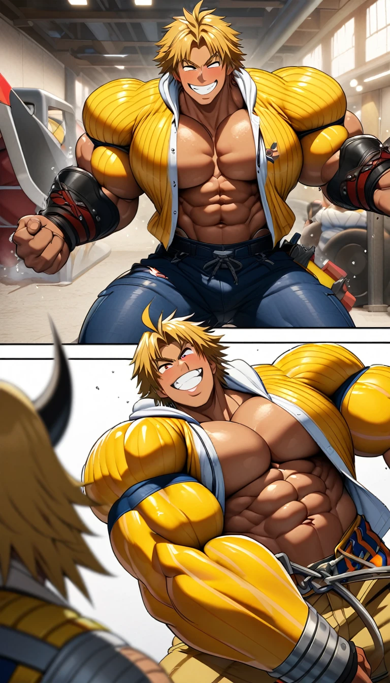 Highest quality,Huge muscles,Full Color,tidus,Massive ,smile wickedly,Open shirt,Shake hard,Devil&#39;s Wings and Tail,Normal position,(((Huge erect penis))),Rubber Suit,Magic circle tattoo,Sex,2boys,((Zoom out,Full body photo)),Stick your tongue out,The devil enters the body,(((アナルSex,Normal position)))