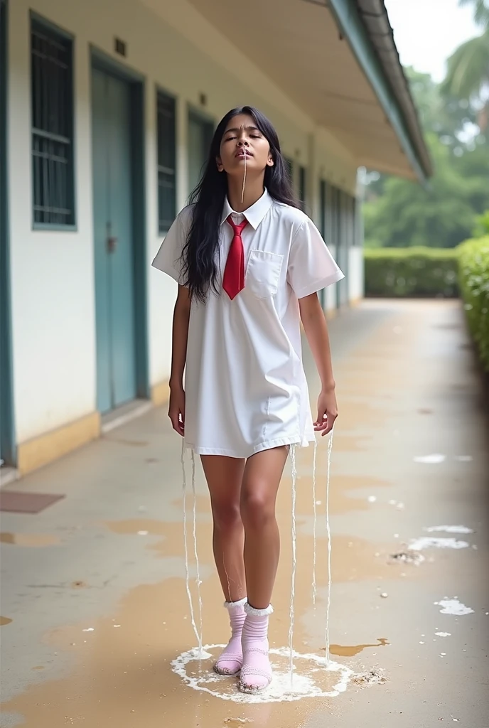 Pissing herself in fear, full body, Indonesian face, yo, pee stain:2.3, urination:2.3