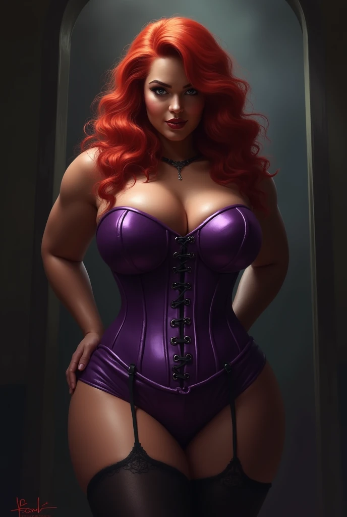 Realistic Huang Tingting surrounded by goblins, Fluffy red curly hair, sexy for，delicate skin, Detailed body, musculous, Alone, Wear Glitter Latex Glitter Leather Skinny Hot Pants, average horoscope, Thigh thick, Wide hips, muscular arm, they have many, bulging veins in the body, vein, muscle veins, Abs, Thigh thick, eBlue eyes, Natural skin texture, Mini vest reveals slender abs, Skin glows, Skin glows, Wet skin, soaking, Skin glows, oilly skin, in the mediterranean, hight contrast, Realistic skin, skin pore, intricately details, with black background, hight contrast, Realistic skin, skin pore, intricately details, RAW photogr, ,glossy lips, lusciouslips, pretty nose, lifelike rendering, Immersive atmosphere, lightand shade contrast, Moody light, Perfect female body, Realistic skin, skin pore，high-leg swimsuit，One-piece swimsuit，(Leg straps，,arm belt，collarlack leather gloves，choker necklace，lots of jewelry:1.5)