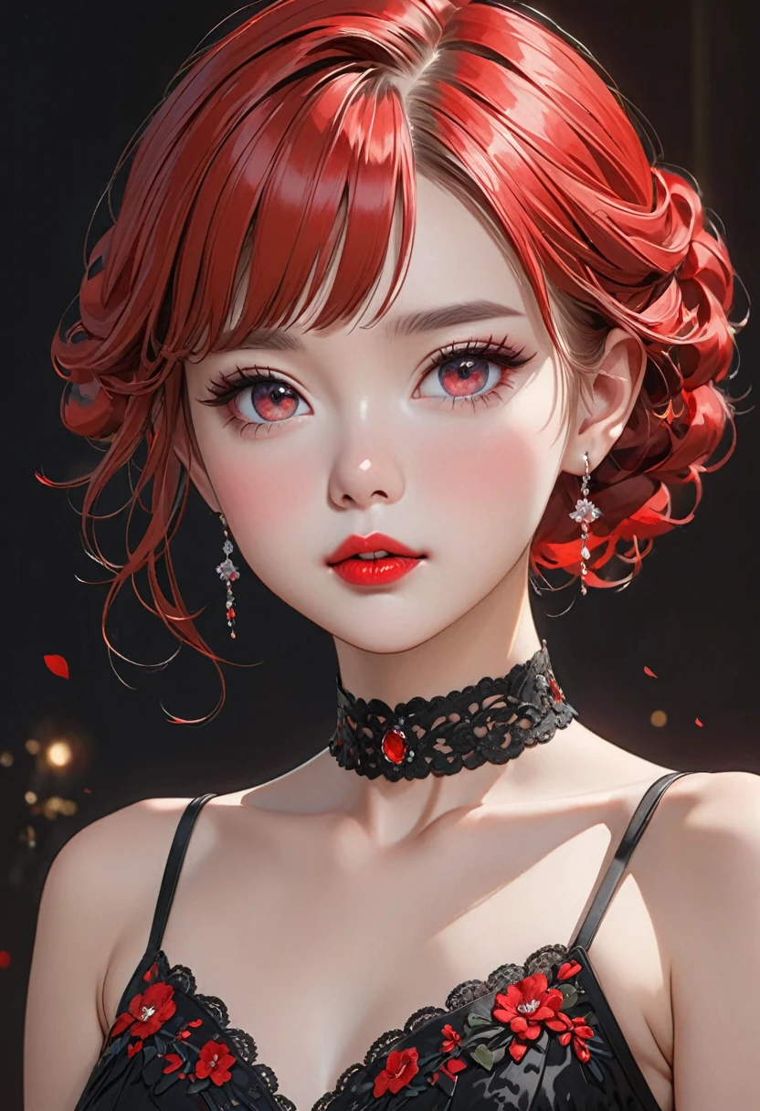 National Science Foundation,masterpiece,High resolution,8K,Art,digit,Three-dimensional,Realism,Kyoto Animation Style,your name movie style,looking into camera,Soft Light,Glowing skin,(1 female: 1.3),(alone: 1.4),(((Ombre hair))),(Gorgeous black lolita),Black Lolita is inlaid with dark red gems,(crystal hairpin),(small crystal necklace),(crystal small earrings),(crystal bracelet),(Crystal ring),Long eyelashes,Slender legs,Short Bob,Close-up of upper body,Close-up,close view,In the castle,(dark red eyes),(open mouth),(blush),(lovely and delicate),(angry)(((feel angry)))