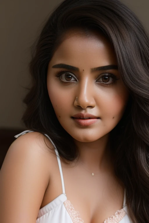 portrait photo,mid age, (sharp focus:1.2), attractive young woman anupama  (beautiful face:1.1), detailed eyes, luscious lips, (eye makeup:0.85), she is wearing a bikini, in a (bedroom:1.1). (Natural lighting:1.2), depth of field,, 4K, HDR., frizzy free hair@, anupama, 26 yesr old