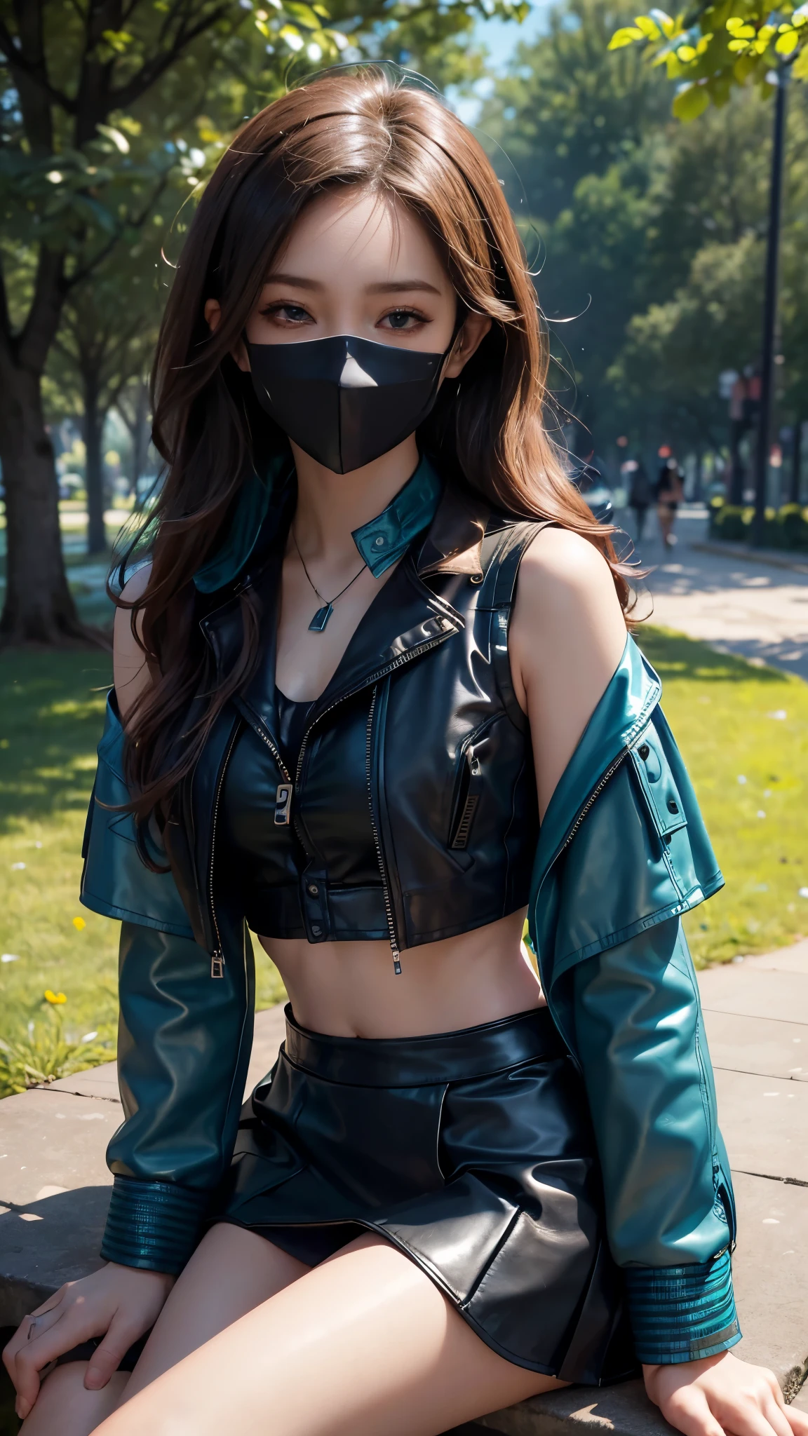 (best quality, masterpiece:1.4), absurdres, ultra-detailed CG, 8k, high detailed, beautiful face, detailed face, 1girl, solo, <lora:kukiShinobuGenshinImpact_v10:1>, kukishinobudef, ((mouth mask, green hair)), toned, shiny skin, head tilt, standing still, ((grey background)), bloom, light particles, depth of field, cowboy shot, straight-on,