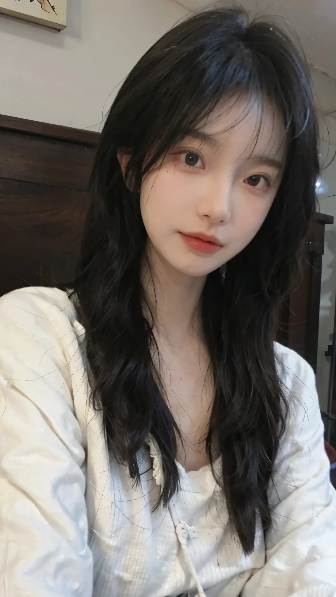 Reality，Exquisite makeup，Lipstick，，cute，Long straight hair，Detail close-up of a woman with long hair wearing a white sweater，Vision，whole body，年轻cute的韩国脸，Beautiful young Korean woman，万cute的韩国脸，Beautiful aesthetic face，cute精致的脸，（Perfect body：1.8），（Tall figure：1.6），