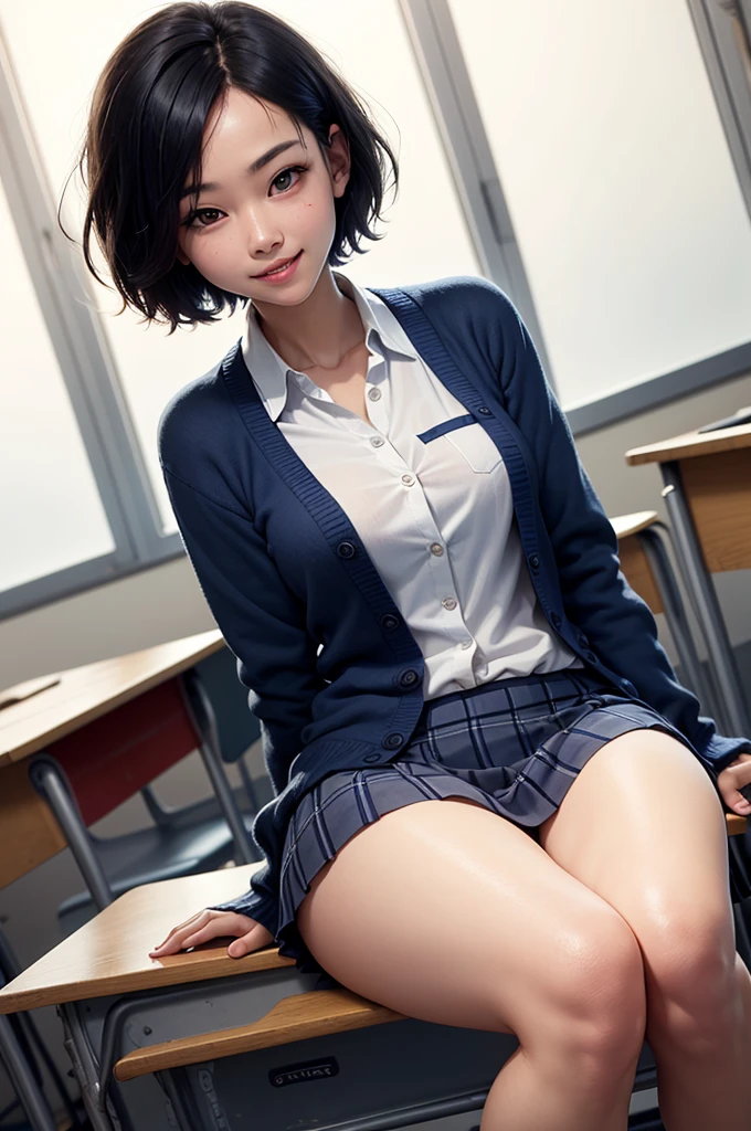1人の女性、((3d anime))、kawaii、18year old、Bob Hair、Country life、Summer sky、Rural atmosphere、Random Poses、Random attire、Being in the classroom、Wearing a Japan uniform、(Dine with classmates)、Sitting in a seat、Multiple classmates、Open crotch、Open legs、Opening legs、Sexy inner thighs、Naughty underwear