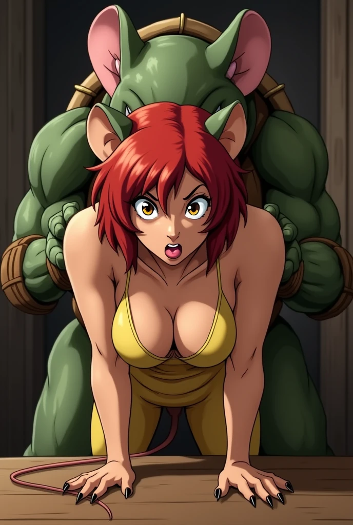 comic book page, black widow, marvel comics, sexy, standing in centre, orgres dungeon in back ground, she captured by ogres, (arms tied above her head by ogres:1.3) (ogres grope all over her body:1.4), fondled, orges are reaching for her, ogres all around her, ogres are (squeezing her midriff:1.2) and (her sides grabbed:1.2), she is laughing hard,eyes closed in laughter, she is squirming, side view, full body view, grabbing her sides, torso grab, extremeley detailed, highly accurate,hi quality,