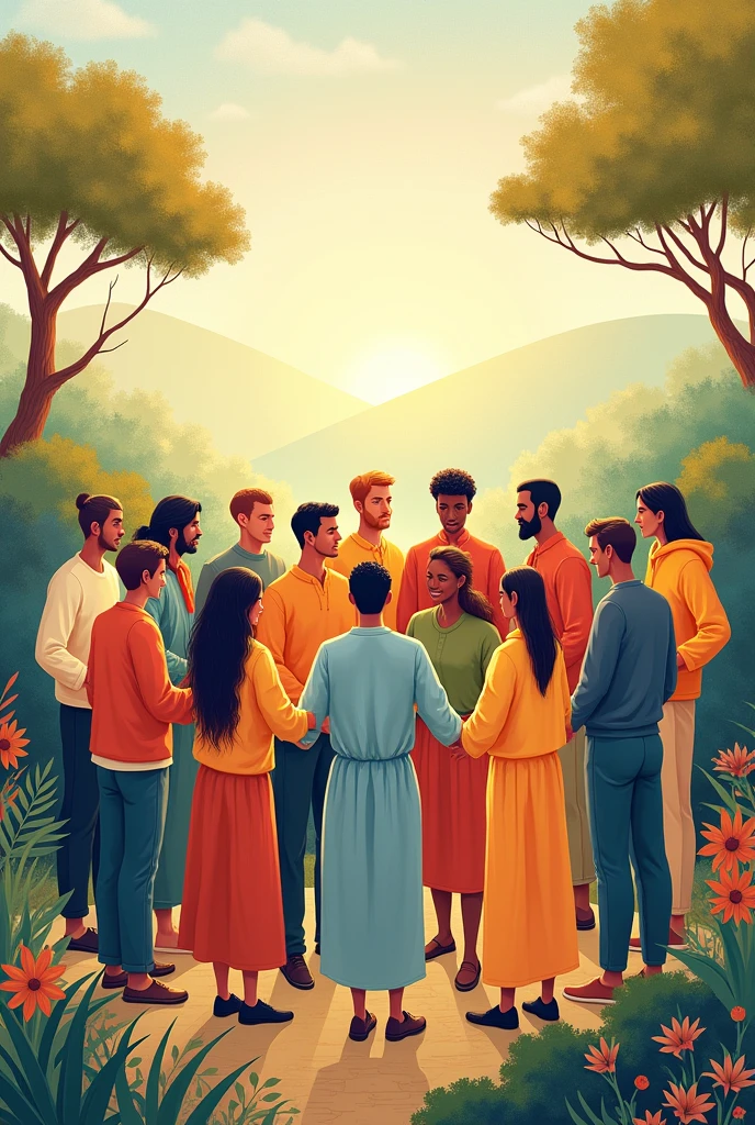 create an art to address a theme where Theme: “All Creation Must Live the Harmony of Brotherhood"" ((Art)) ,( folder)) (Maximum quality ) ((diverse ethnicities))