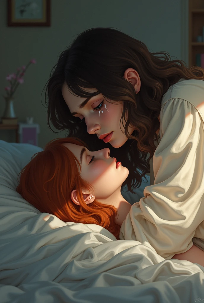 A moment of connection between two individuals, one offering comfort and understanding to the other.