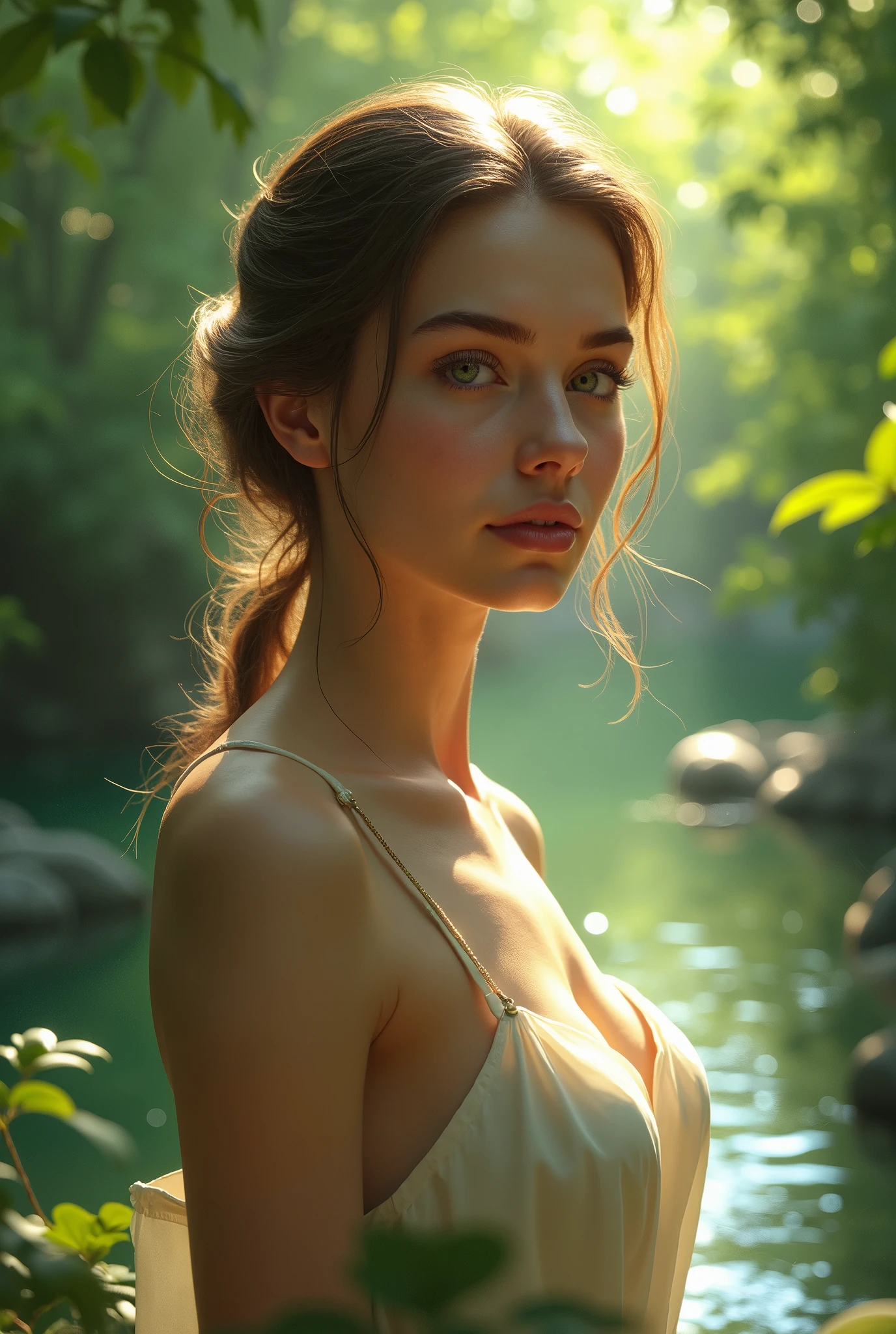 ((masterpiece)), ((best quality)), (high-resolution), (photo-realistic), (ultra-high detailed), Adam and Eve in the garden of Eden, ((hyper-detailed face)), ((small breasts))