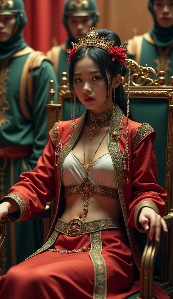 girl, , ancient mongolian princess, royal dress, accessories, small breasts,naked,battle facepaint, vibrant appearance, creative behavior, imaginative, sensual, spontaneous, highest quality, skin texture, intricate details, (cinematic lighting), RAW photo, 8k