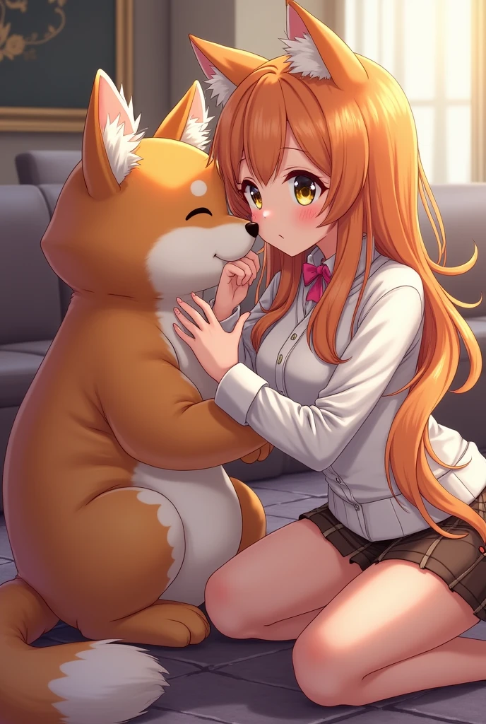 A lewd fox girl deepthroating the viewer's huge dick.