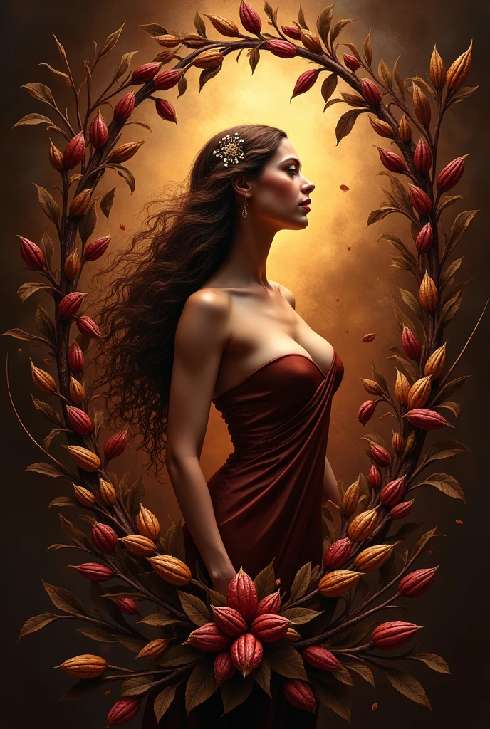 beautiful woman dancer, naked full body visible, healthy young body, ochre skin and hair, dancing frantically standing over burning red flower, psycho face, bone jewelry, skull necklace, bloodied hand holding a heart, the other hand holding a long rope lasso, by Alphonse Mucha