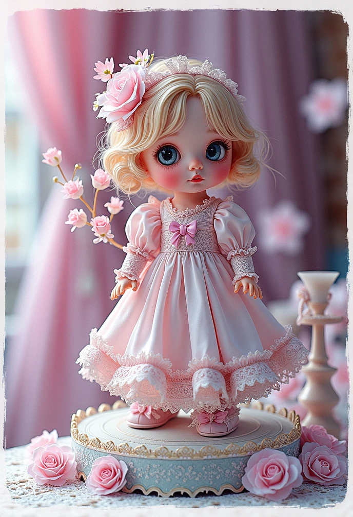 Bisque doll。Blonde。Bob。Curly Hair。hair band
