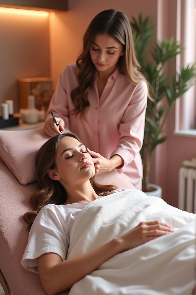 Woman with long beautiful hair in beauty salon 