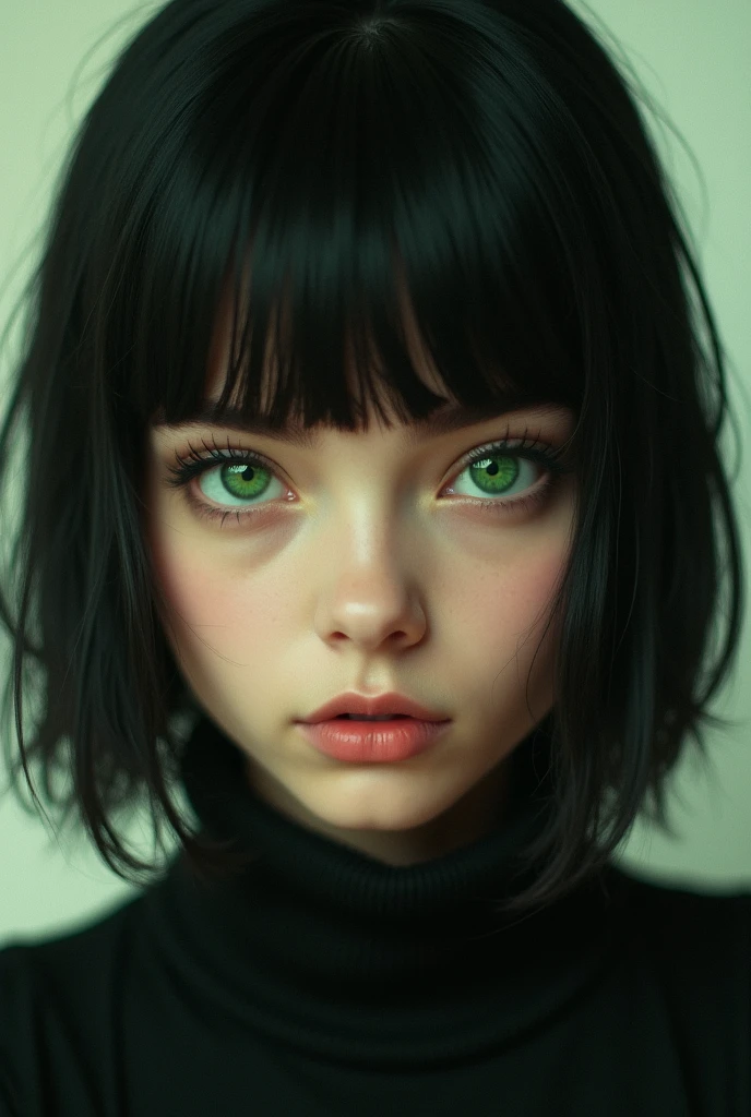  1 green eyes straight cut hair 