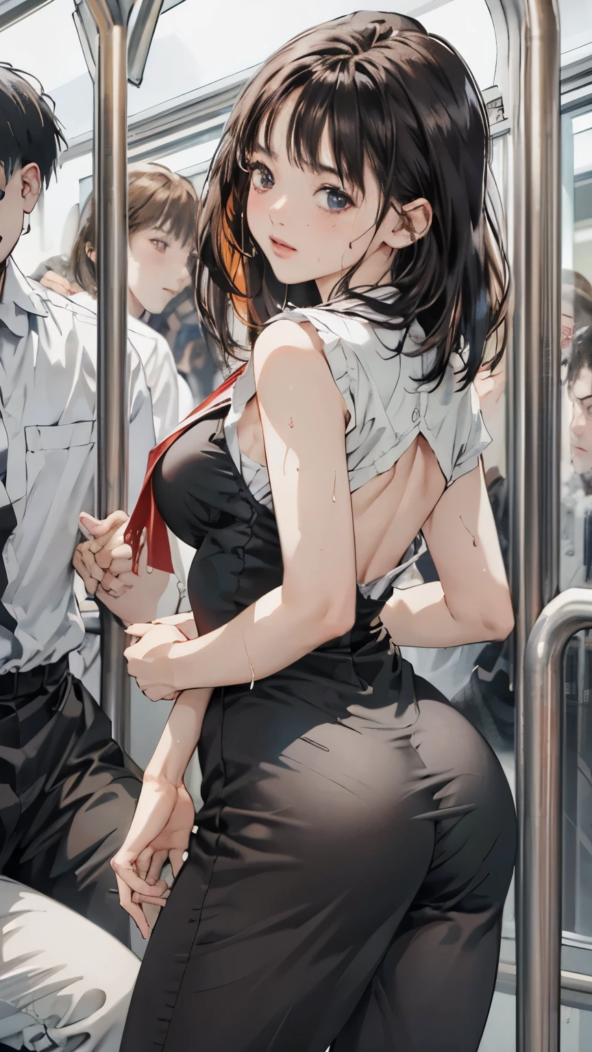  crowded train、(Lots of guys and girls) ,（Being attacked by men）、expensive,170cm、  (on the train、Being molested), 、Big Breasts、blush、(resist)、Long Hair、They hesitate、anger,（Cute floral yukata）、Sweaty body、Wet Hair,  Underarm, Big Breasts,Realistic nipples, Realistic butt crack, Long Hair , (expensive色彩彩度:1.0),  (Very detailed肌), (Highest quality:1.0), (Ultra-high resolution:1.0) ,(Realistic:1.0), (Very detailed:1.0), (8k, RAW Photos:1.1)、(Touching your own with your hands)、(A man is touching her breasts from behind)、(Back Sex)、Squirting、Center of chest、Spread your legs、(good)、pubic hair、Many men attack、My chest is being rubbed、Standing、Nipples、Being fingered