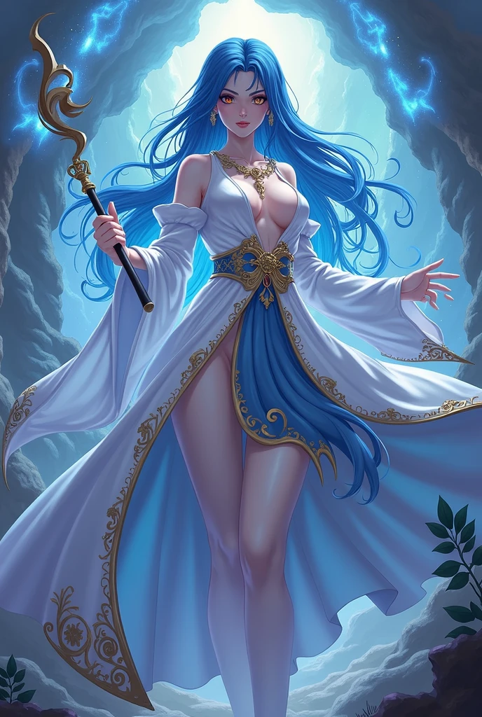 tmasterpiece,Highest image quality,Beautiful full body portrait of noble elf dancer,Exquisite sky blue hairstyle,Clear golden eyes,veils,White midriff-baring dance costume,heeled sandals,Has a dazzling array of、Well made jewelry,Ultra-detailed details,advanced。At the Pixiv Art Station,Break your own power,Luigi,Big breasts exposing cleavage,R-18G