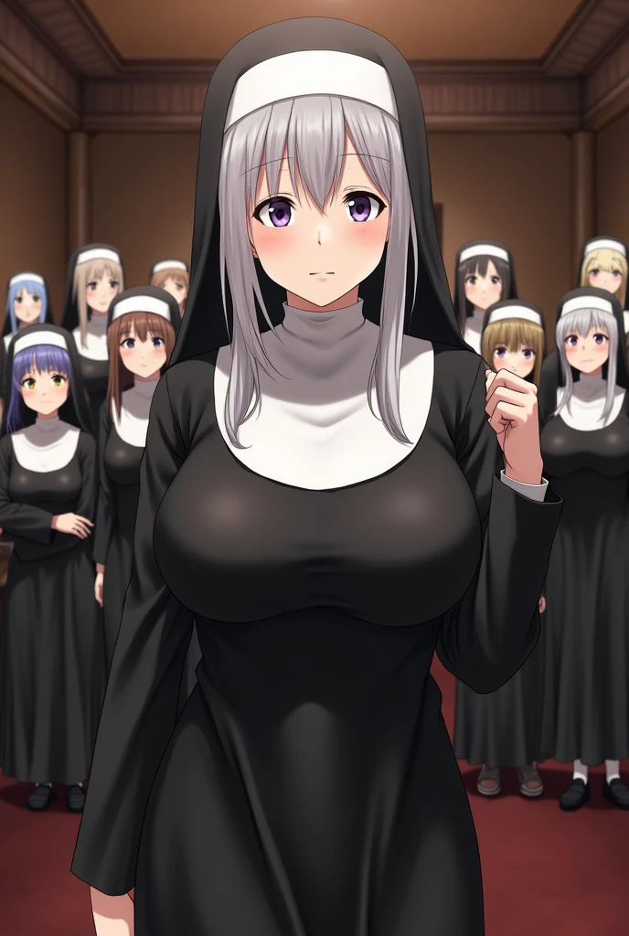 mastute piece,Best Quality,insanely detailed,
3girl,3girls line up,press breast together,3girls look at front,(nun clothes,breast out),open clothes,blush,shy,ecstacy face,3girls brack hair,perfect breasts,perfect nipple,open mouth,church,