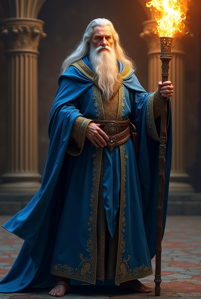 MAN WEARING A SKY BLUE WHITE WIZARD'S CAPE FROM HEAD TO TOE ,Showing your masculine face